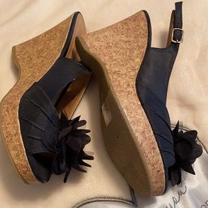 Black cork wedges with peep toe EUC Size 7.5